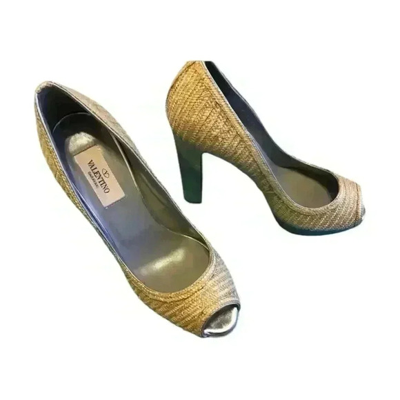Valentino Women's Peep Toe Platform Pumps Brown Size 5.5 Formal Heels